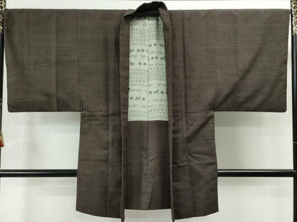 平和屋着物●男性 紬 アンサンブル 色無地 涅色 正絹 逸品 CAAS6763yc