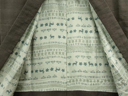 平和屋着物●男性 紬 アンサンブル 色無地 涅色 正絹 逸品 CAAS6763yc
