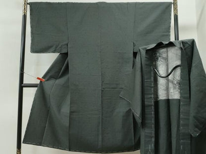 平和屋着物●男性 髭紬 アンサンブル 藍墨茶色 正絹 逸品 未使用 CAAS6770yc