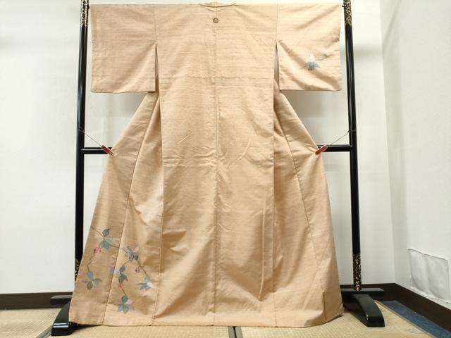 平和屋着物●訪問着　紬地　刺繍　枝花文　正絹　逸品　CAAS6803yc