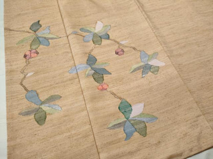 平和屋着物●訪問着　紬地　刺繍　枝花文　正絹　逸品　CAAS6803yc