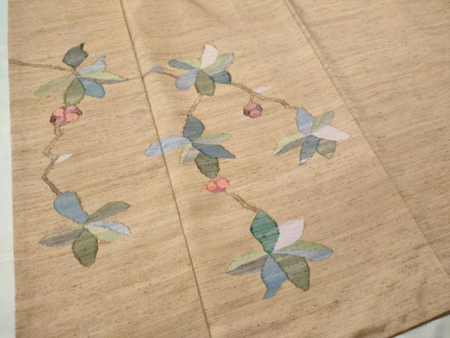 平和屋着物●訪問着　紬地　刺繍　枝花文　正絹　逸品　CAAS6803yc