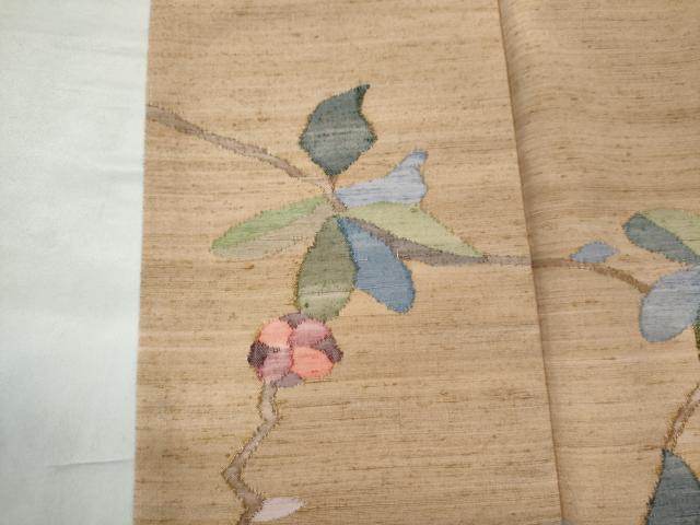 平和屋着物●訪問着　紬地　刺繍　枝花文　正絹　逸品　CAAS6803yc