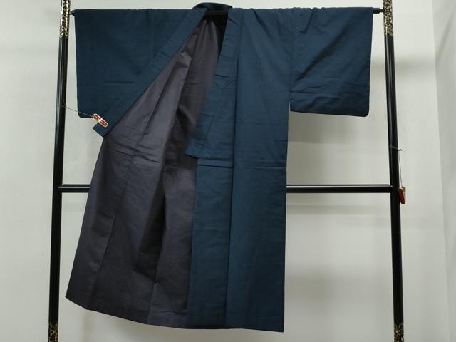 平和屋着物●男性　紬　アンサンブル　色無地　留紺色　正絹　逸品　CAAS6825yc