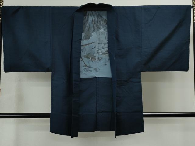 平和屋着物●男性　紬　アンサンブル　色無地　留紺色　正絹　逸品　CAAS6825yc