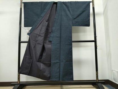 平和屋着物●男性 紬 アンサンブル 色無地 濃藍色 正絹 逸品 未使用 CAAS6827yc