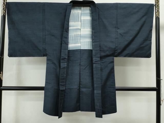 平和屋着物●男性 紬 アンサンブル 色無地 濃藍色 正絹 逸品 未使用 CAAS6827yc