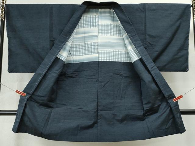 平和屋着物●男性 紬 アンサンブル 色無地 濃藍色 正絹 逸品 未使用 CAAS6827yc