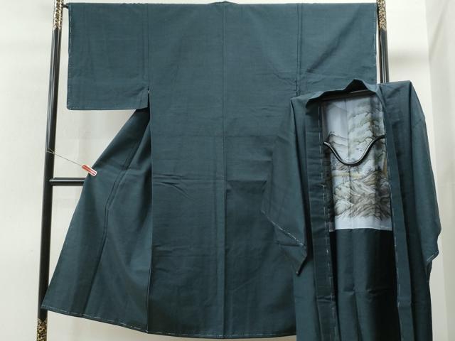 平和屋着物●男性 紬 アンサンブル 色無地 留紺色 正絹 逸品 未使用 CAAS6836yc