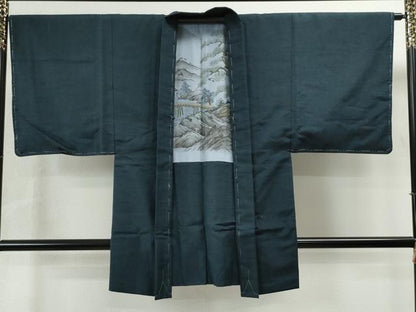 平和屋着物●男性 紬 アンサンブル 色無地 留紺色 正絹 逸品 未使用 CAAS6836yc