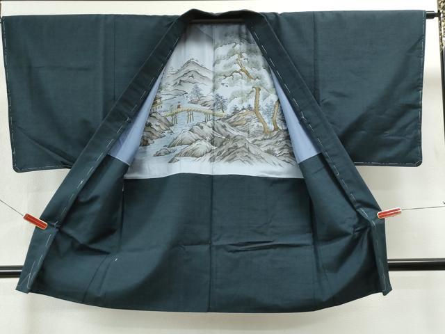 平和屋着物●男性 紬 アンサンブル 色無地 留紺色 正絹 逸品 未使用 CAAS6836yc
