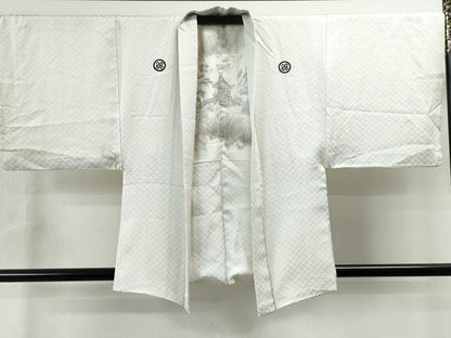 平和屋着物●男性　色紋付・羽織セット　菱吉祥文　正絹　逸品　CAAS6844yc