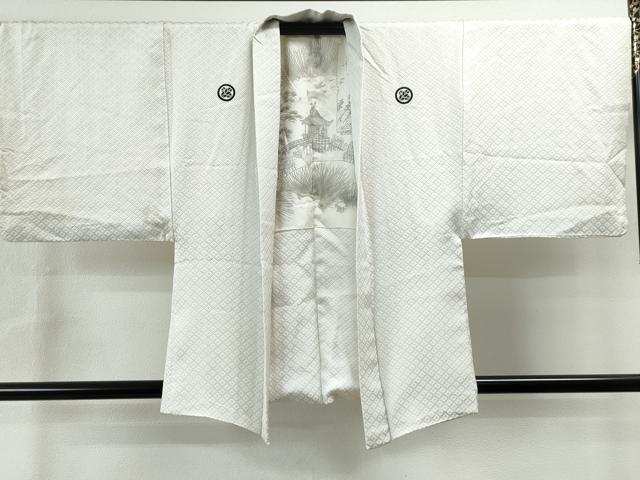 平和屋着物●男性　色紋付・羽織セット　菱吉祥文　正絹　逸品　CAAS6844yc