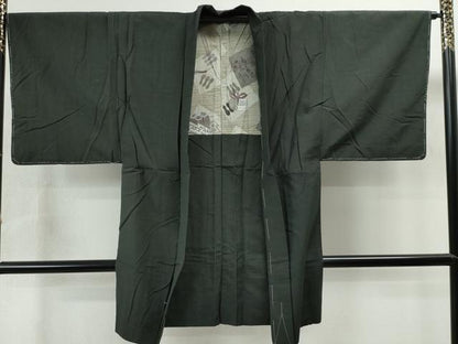 平和屋着物●男性　紬・羽織セット　着物・赤墨色　羽織：蝋色　格子柄　正絹　逸品　未使用　CAAS6853yc