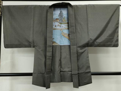 平和屋着物●男性　お召　アンサンブル　霞文　正絹　逸品　未使用　CAAS6857yc
