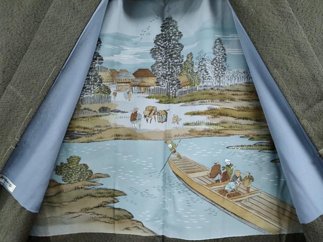 平和屋着物●男性　お召　アンサンブル　霞文　正絹　逸品　未使用　CAAS6857yc