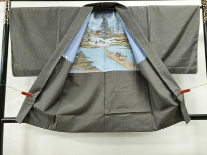 平和屋着物●男性　お召　アンサンブル　霞文　正絹　逸品　未使用　CAAS6857yc