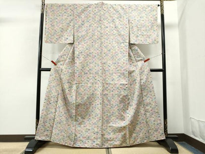 平和屋着物●上質な小紋　紬地　型染め　立涌草花文　正絹　逸品　CAAS6865yc