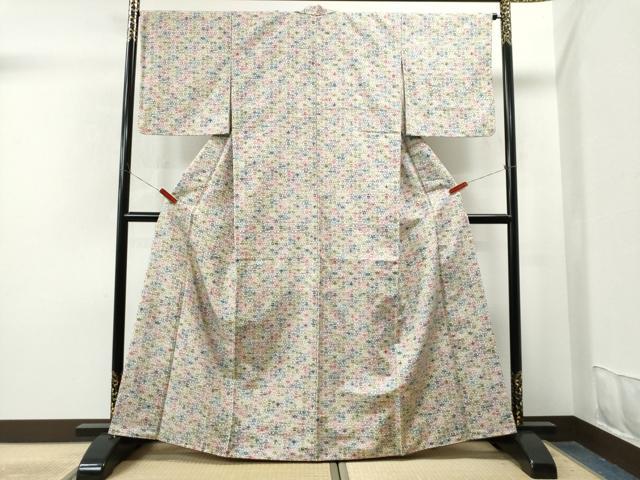 平和屋着物●上質な小紋　紬地　型染め　立涌草花文　正絹　逸品　CAAS6865yc