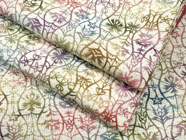 平和屋着物●上質な小紋　紬地　型染め　立涌草花文　正絹　逸品　CAAS6865yc