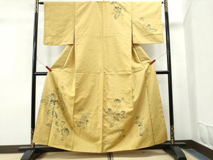 平和屋着物●訪問着 紬地 手描き 枝花文 正絹 逸品 CAAS6867yc