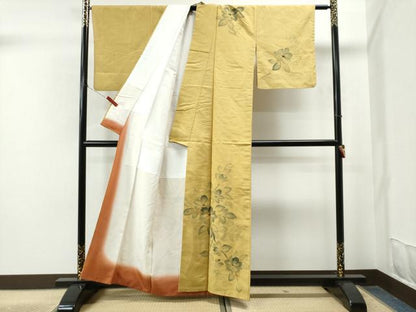 平和屋着物●訪問着 紬地 手描き 枝花文 正絹 逸品 CAAS6867yc