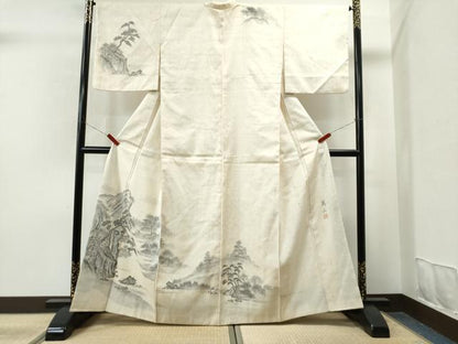 平和屋着物●訪問着 作家物 紬地 手描き 風景文 正絹 逸品 CAAS6869yc