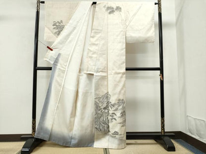 平和屋着物●訪問着 作家物 紬地 手描き 風景文 正絹 逸品 CAAS6869yc