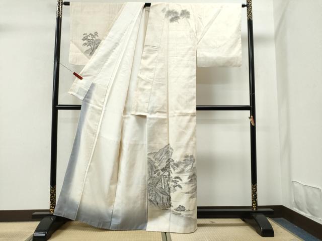 平和屋着物●訪問着 作家物 紬地 手描き 風景文 正絹 逸品 CAAS6869yc