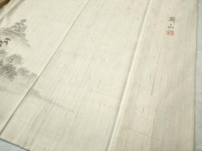 平和屋着物●訪問着 作家物 紬地 手描き 風景文 正絹 逸品 CAAS6869yc