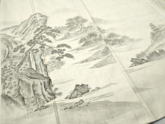 平和屋着物●訪問着 作家物 紬地 手描き 風景文 正絹 逸品 CAAS6869yc