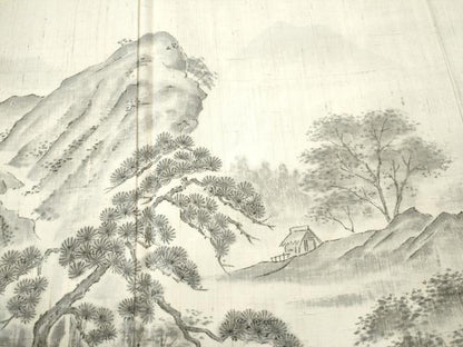 平和屋着物●訪問着 作家物 紬地 手描き 風景文 正絹 逸品 CAAS6869yc