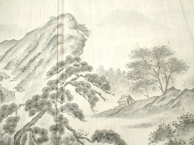 平和屋着物●訪問着 作家物 紬地 手描き 風景文 正絹 逸品 CAAS6869yc