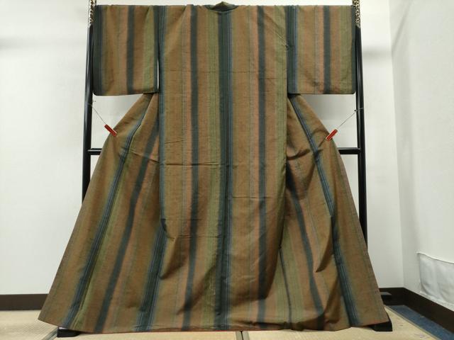 平和屋着物●上質な紬　縞　正絹　逸品　CAAS6879yc