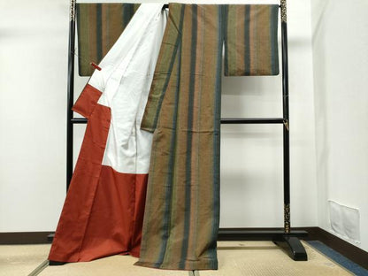 平和屋着物●上質な紬　縞　正絹　逸品　CAAS6879yc