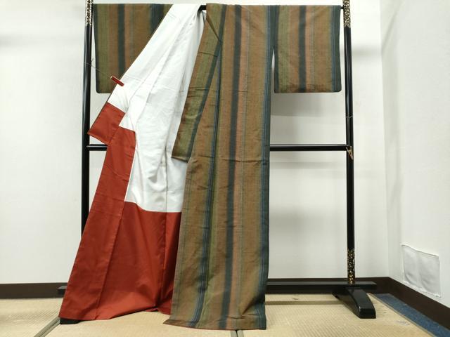 平和屋着物●上質な紬　縞　正絹　逸品　CAAS6879yc