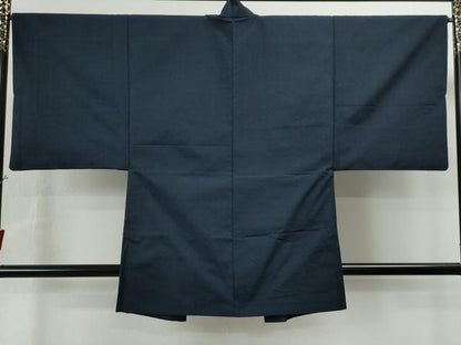 平和屋着物●男性 紬 アンサンブル 色無地 濃藍色 正絹 逸品 CAAS6893yc