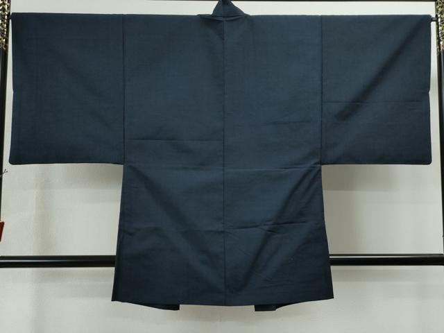 平和屋着物●男性 紬 アンサンブル 色無地 濃藍色 正絹 逸品 CAAS6893yc