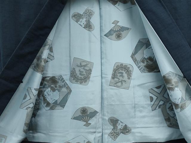 平和屋着物●男性 紬 アンサンブル 色無地 濃藍色 正絹 逸品 CAAS6893yc