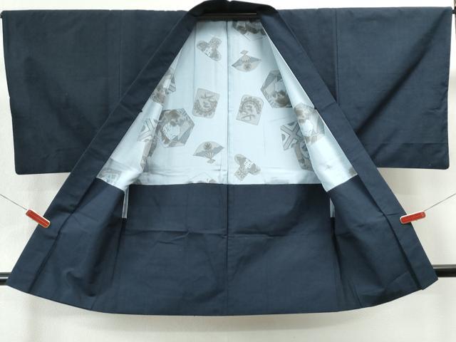 平和屋着物●男性 紬 アンサンブル 色無地 濃藍色 正絹 逸品 CAAS6893yc