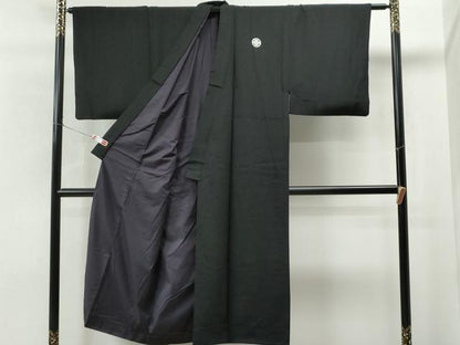 平和屋着物●男性　黒紋付　正絹　逸品　CAAS6907yc