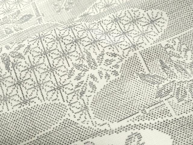 平和屋着物●本場大島紬　白大島　9マルキ　霞笹竹吉祥花唐草文　正絹　逸品　未使用　CAAS6951yc
