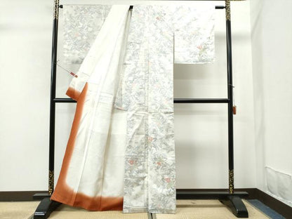 平和屋着物●中国三大刺繍 相良刺繍 訪問着 本場大島紬 白大島 草花文 金銀糸 正絹 逸品 未使用 CAAS6957yc