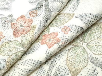 平和屋着物●中国三大刺繍 相良刺繍 訪問着 本場大島紬 白大島 草花文 金銀糸 正絹 逸品 未使用 CAAS6957yc