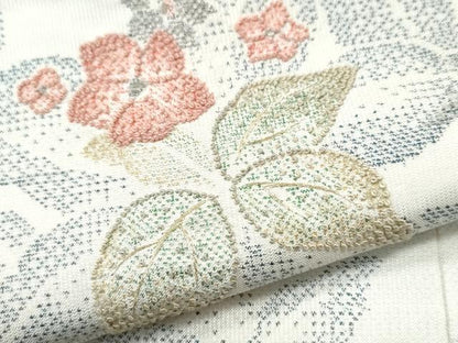 平和屋着物●中国三大刺繍 相良刺繍 訪問着 本場大島紬 白大島 草花文 金銀糸 正絹 逸品 未使用 CAAS6957yc