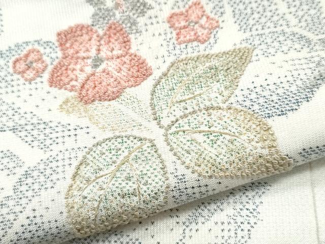 平和屋着物●中国三大刺繍 相良刺繍 訪問着 本場大島紬 白大島 草花文 金銀糸 正絹 逸品 未使用 CAAS6957yc