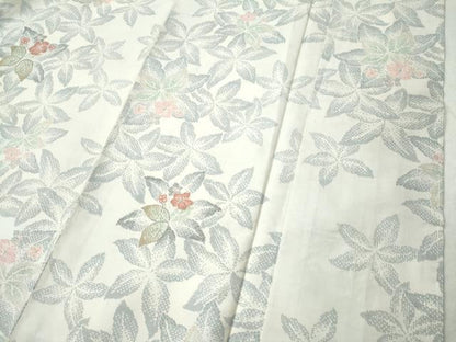 平和屋着物●中国三大刺繍 相良刺繍 訪問着 本場大島紬 白大島 草花文 金銀糸 正絹 逸品 未使用 CAAS6957yc