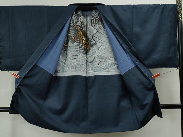 平和屋着物●男性 お召 アンサンブル 100亀甲 キングサイズ 正絹 逸品 未使用 CAAS6992yc