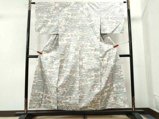 平和屋着物●本場大島紬 白大島 霞花唐草文 正絹 逸品 CAAS7013yc