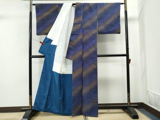 平和屋着物●上質な紬 斜線文 正絹 逸品 未使用 CAAS7027yc